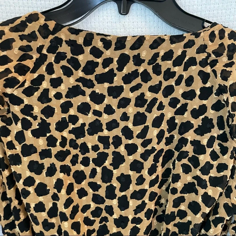 Free People Leopard Long Sleeve Boho Wrap Mini Dress w/ Ruffle V-Neck Collar